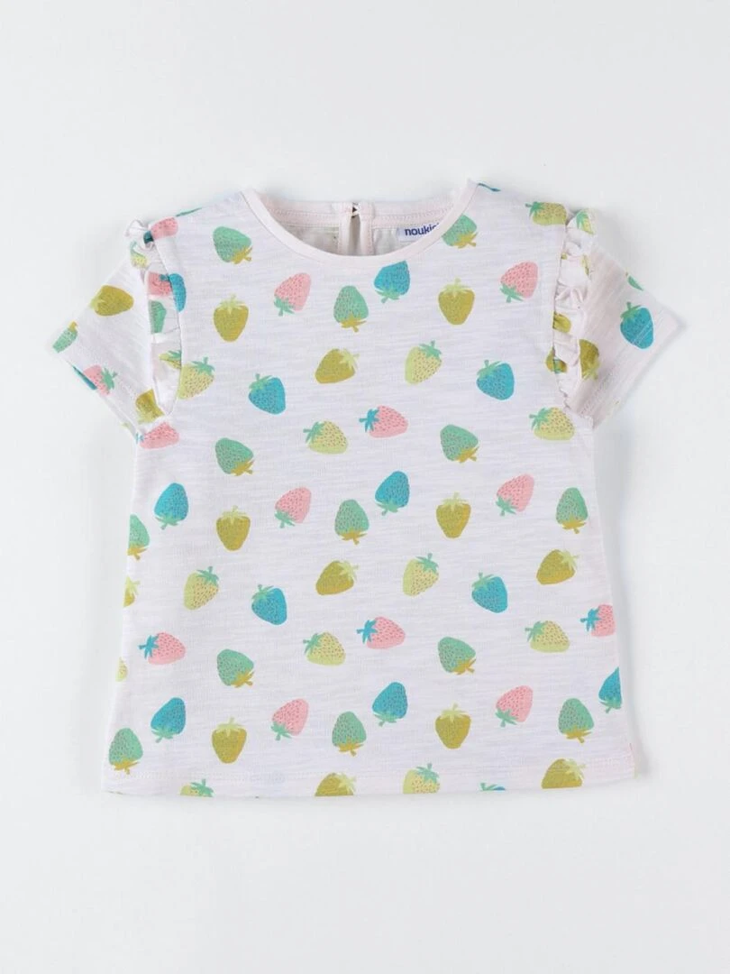 T shirt imprimé fraise à courtes manches multicolore Beige