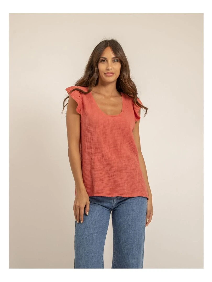 Top gaze de coton FAMELIE Orange corail
