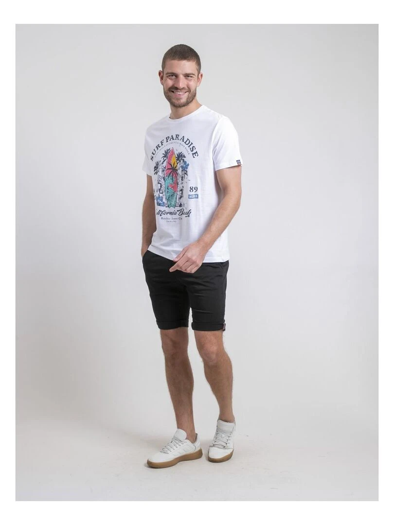 T shirt col rond pur coton NOUKIWI   Blanc
