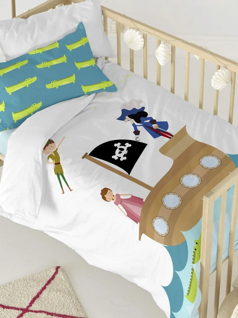 Parure housse de couette 2 pièces Flying boy Lit Bébé "Happyfriday" Bleu Marron