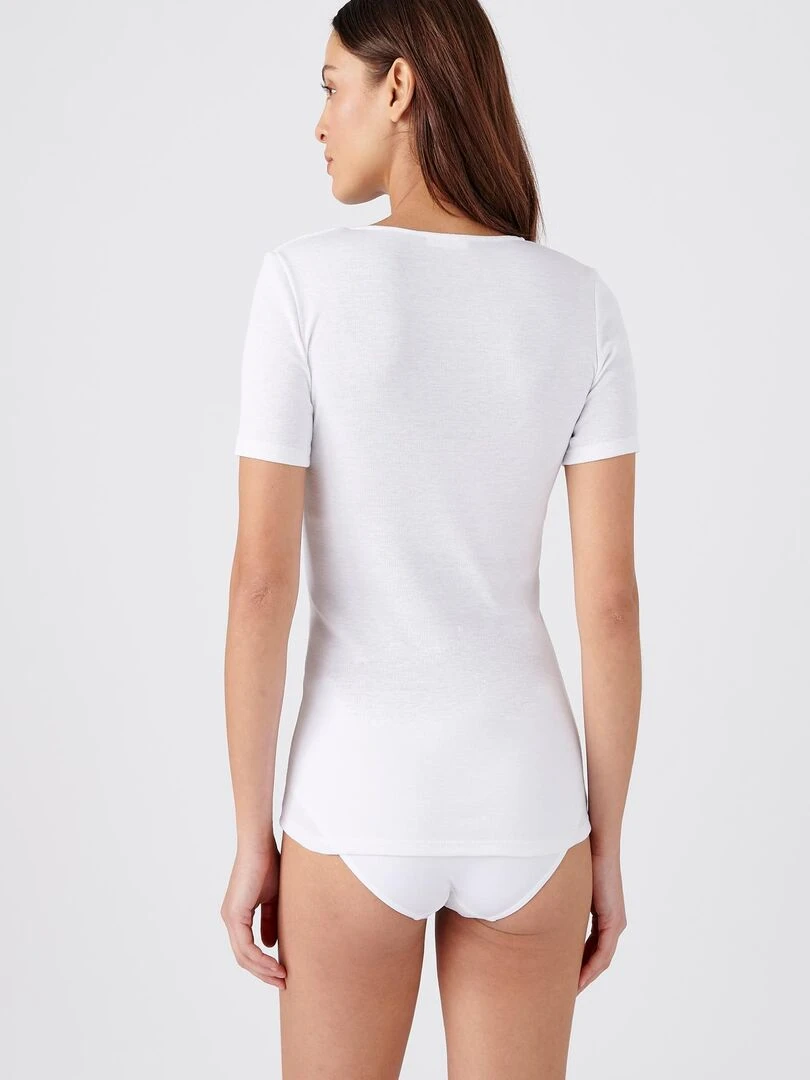 T shirt manches courtes fine côte guipure Thermolactyl   Damart   Blanc