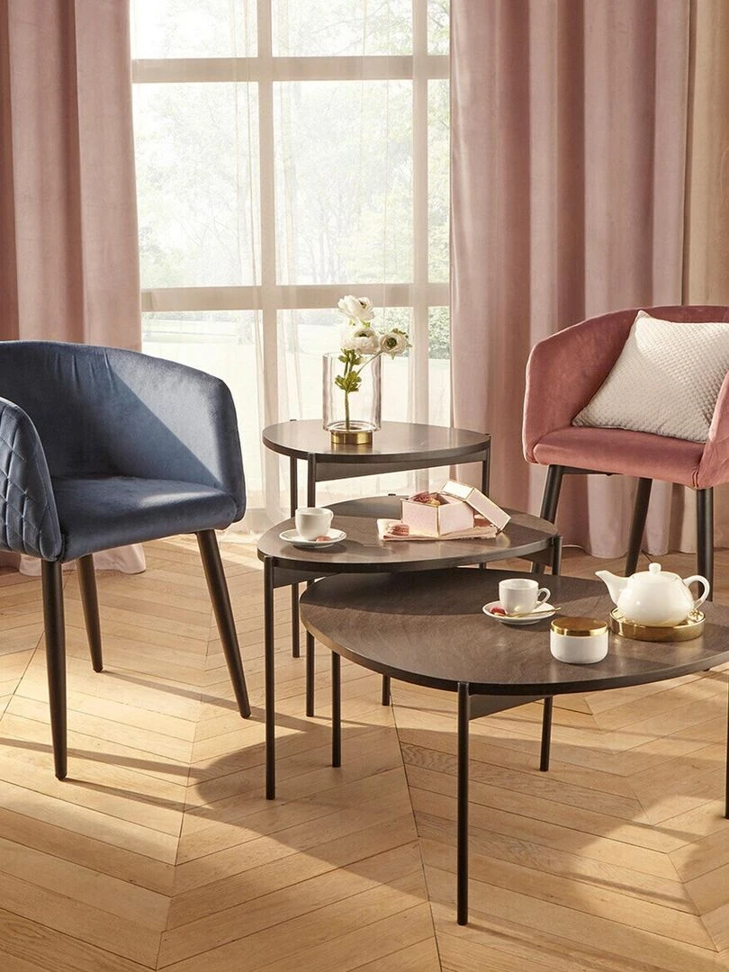 Coussin déhoussable en velours reliefé   Bleu canard