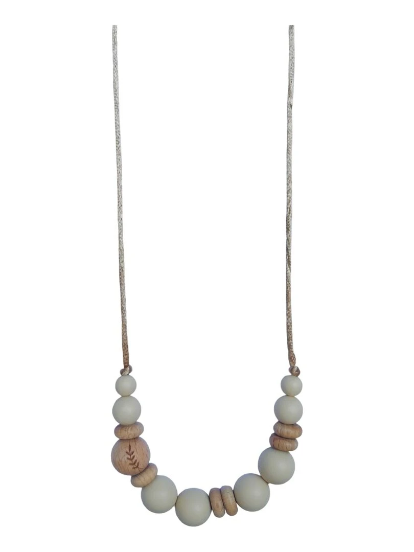 Collier d'allaitement ou de portage silicone et bois 'Laurier' Beige