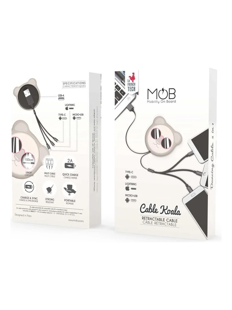Mob   Cable animal multiconnecteur 3 en 1 Koala   N/A