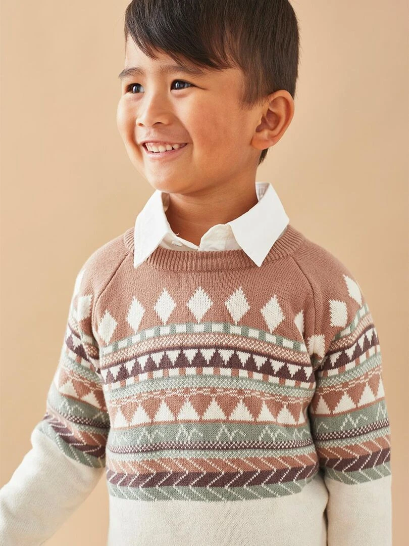 Pull tricot Noël  écru/brun   Noukie's   Marron