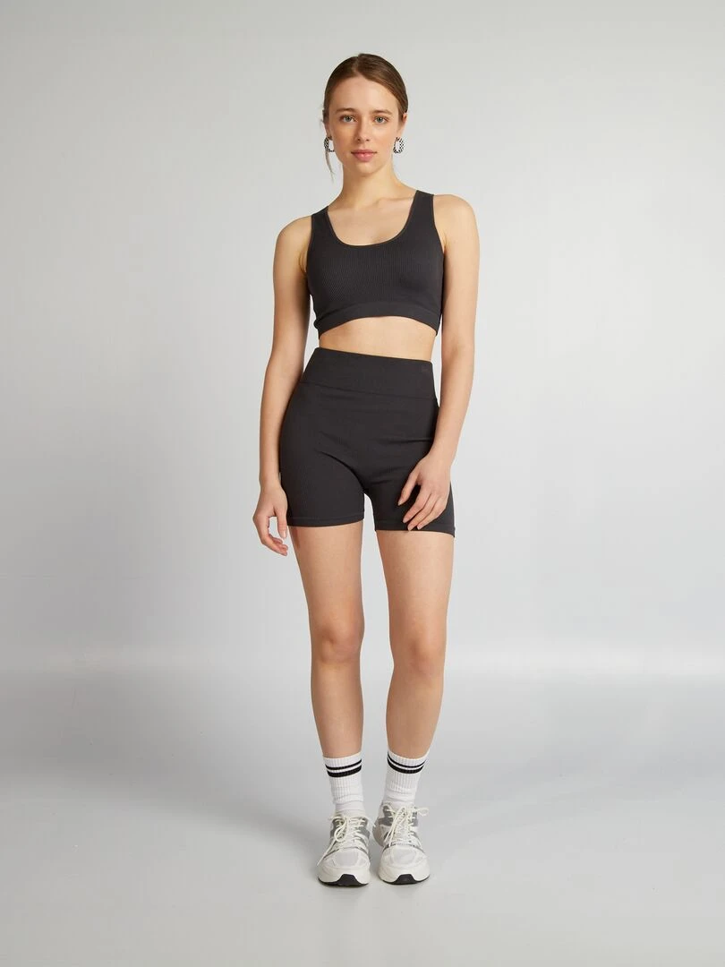 Short cycliste en maille côtelée Noir