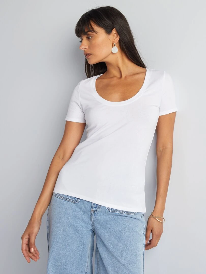 Tee shirt basique avec large encolure   blanc