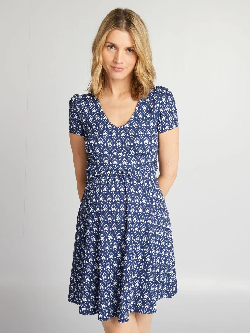 Robe grossesse courte avec motifs   Bleu/blanc
