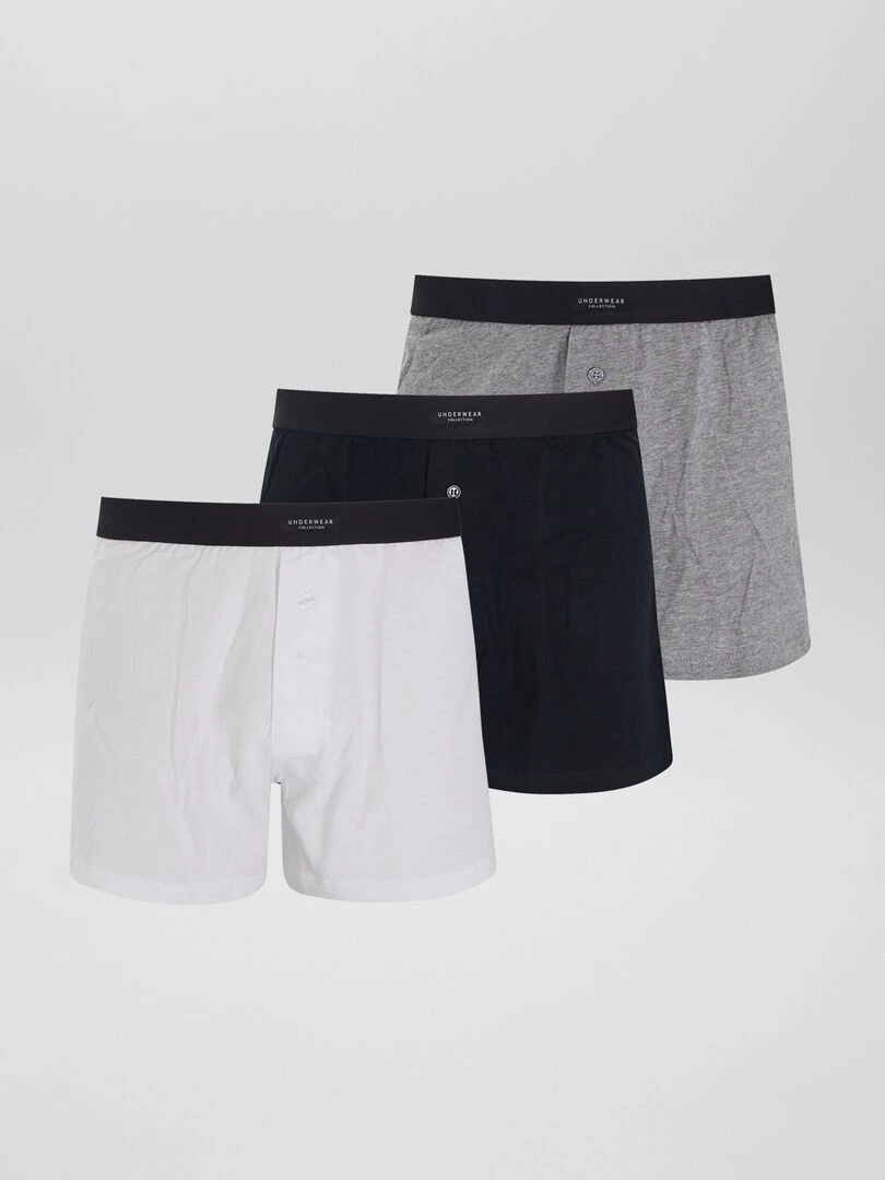 Lot de 3 boxers unis Gris/noir/blanc