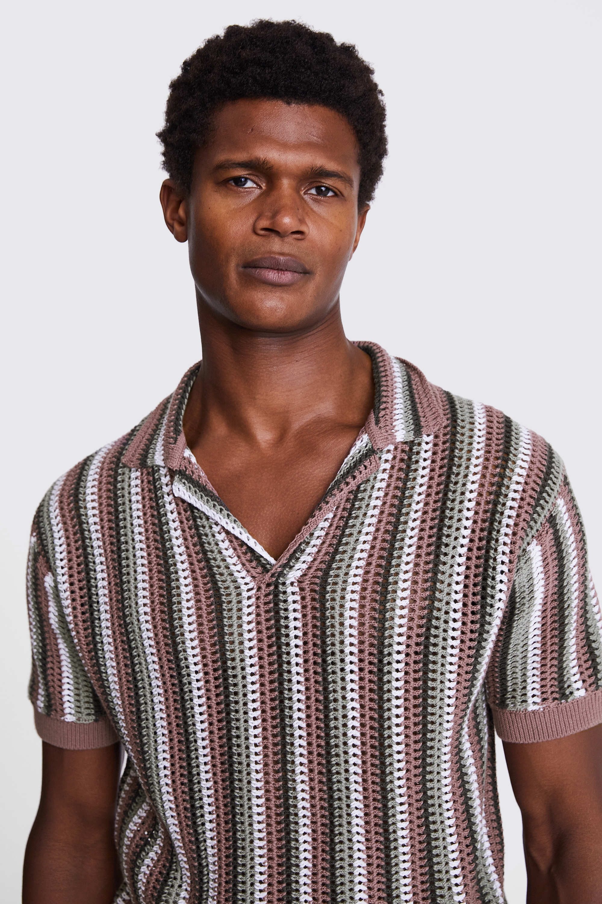 Pink & Green Open Knitted Skipper Polo   Buy Online at Moss