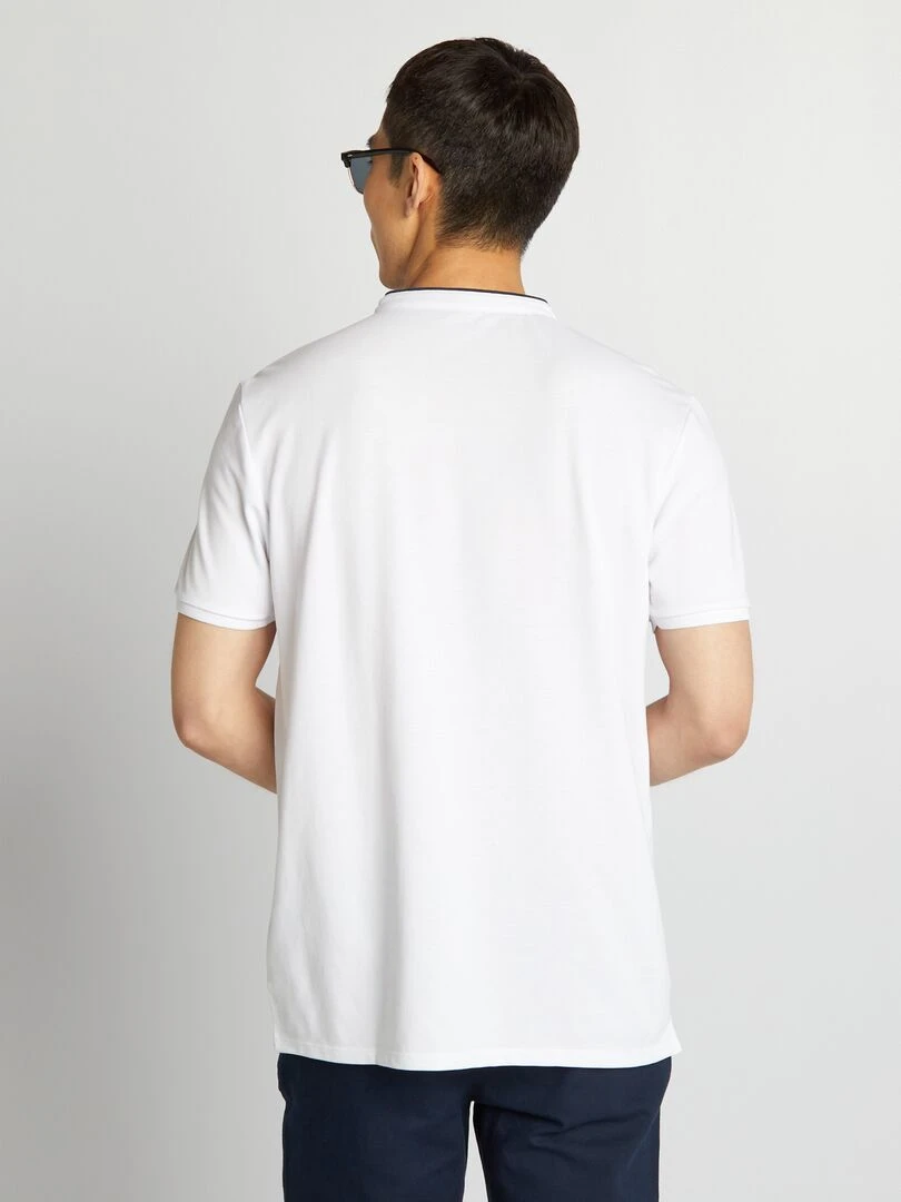 Polo à col mao en piqué de coton   Blanc