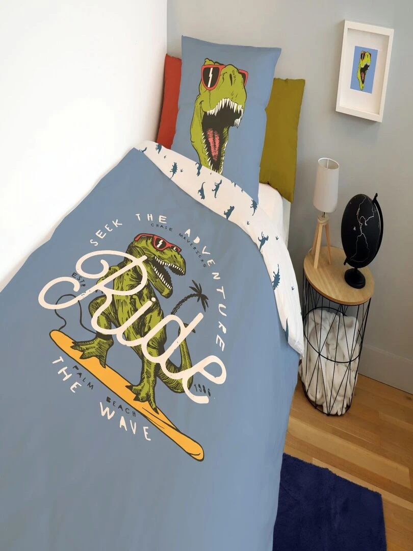 Housse de couette Dinoride Lou&Loup 140x200 cm 100% coton Bleu