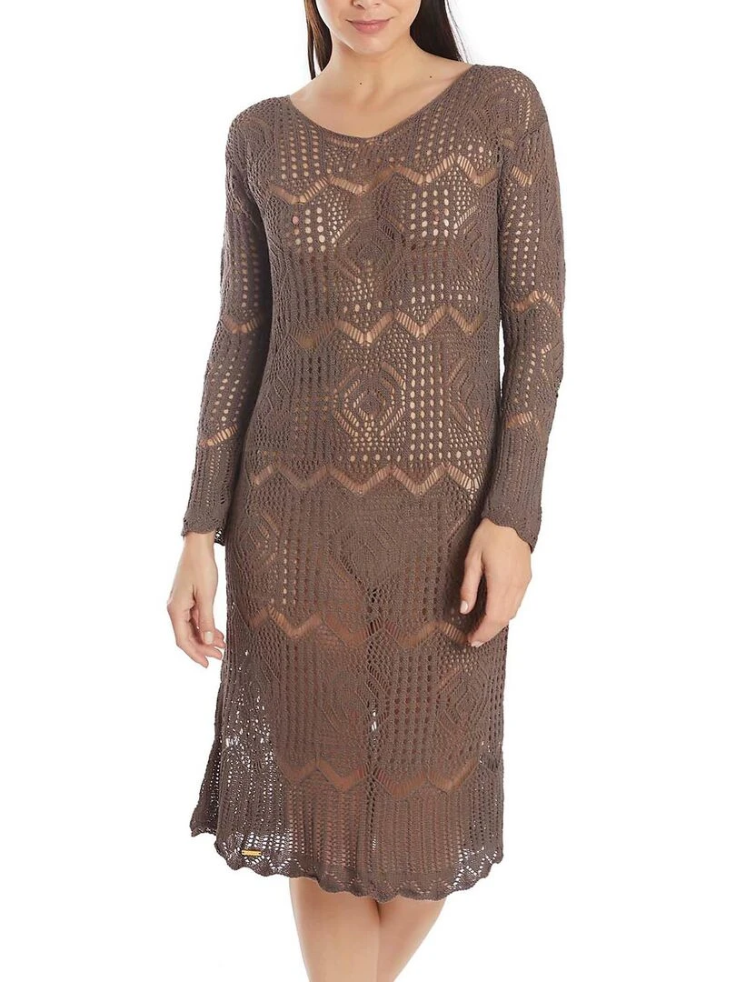 Robe de plage longue crochet Kaki
