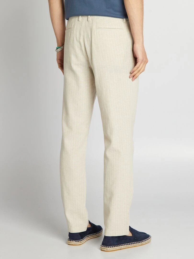 Pantalon chino en lin   Beige à rayures
