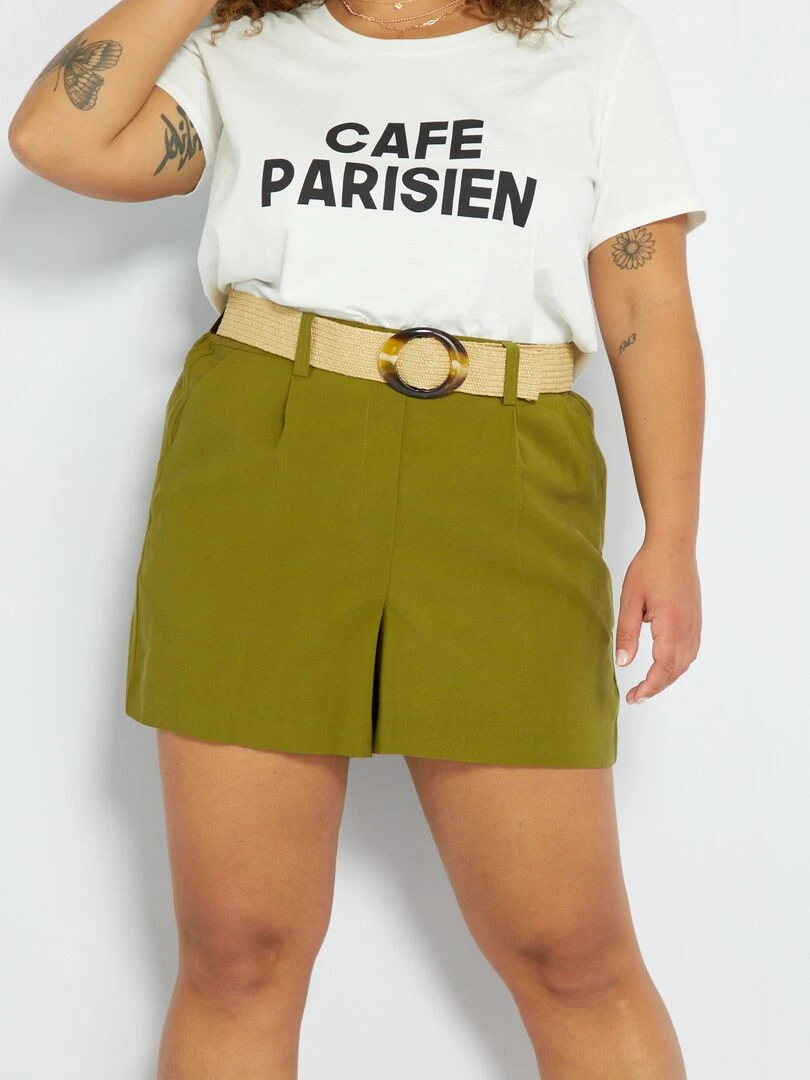 Short en twill avec ceinture   Vert