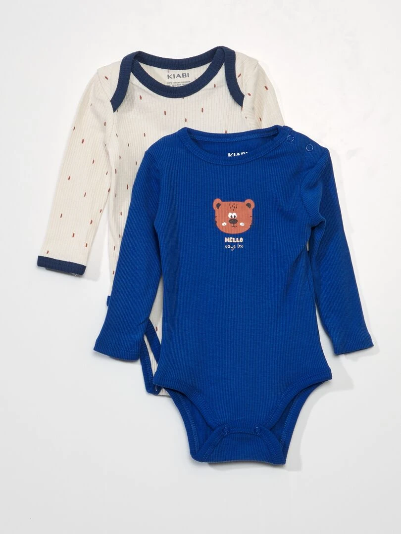 Lot de 2 bodies en maille côtelée Beige/bleu