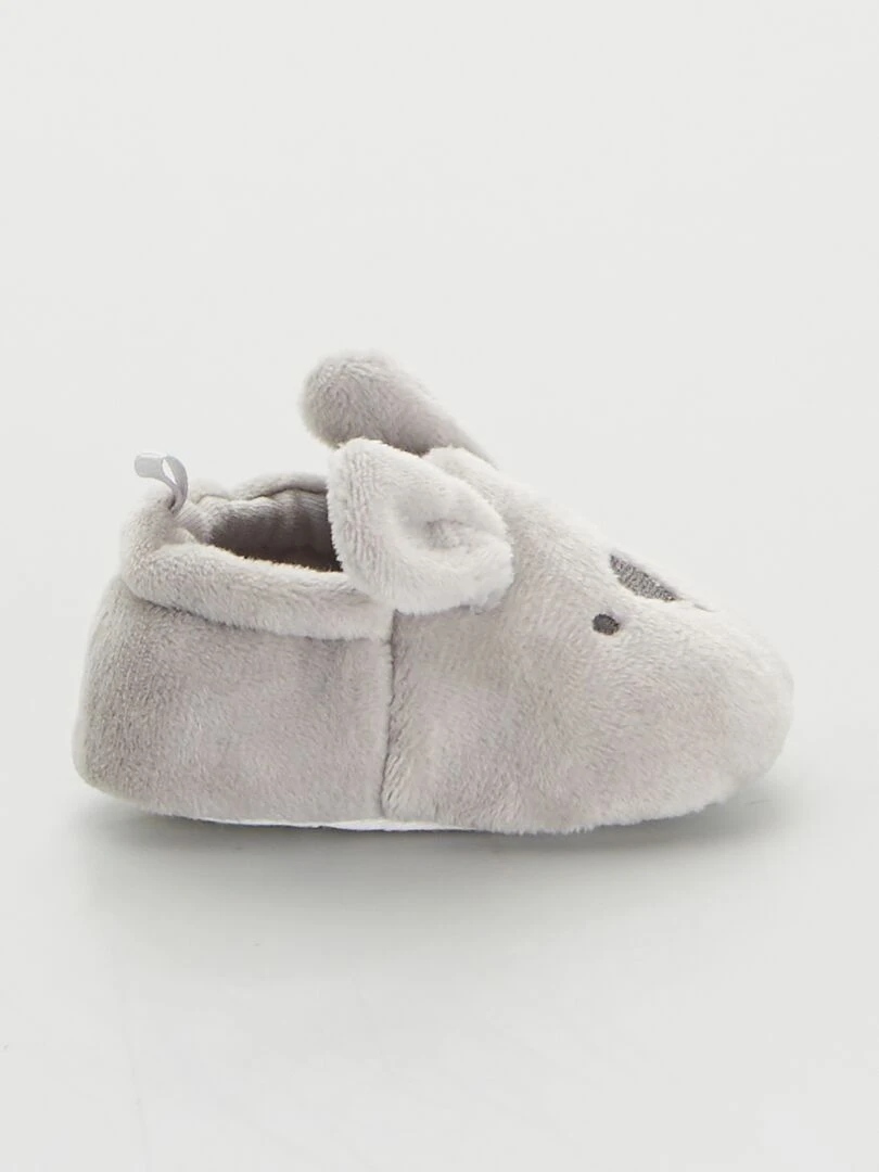 Chaussons bébé en velours gris