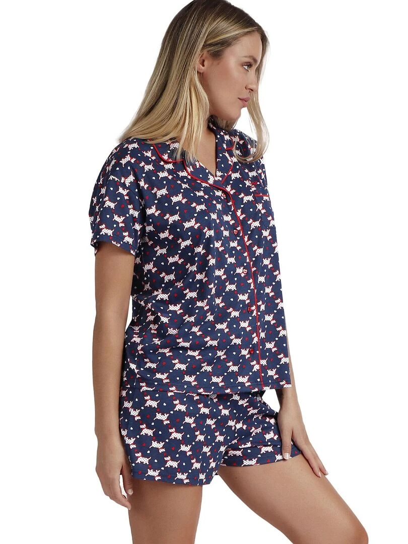 Pyjama short chemise LouLou Love Me   Bleu marine
