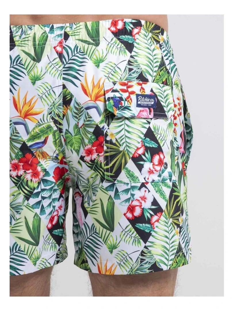 Short de bain motifs GALLIX   Blanc