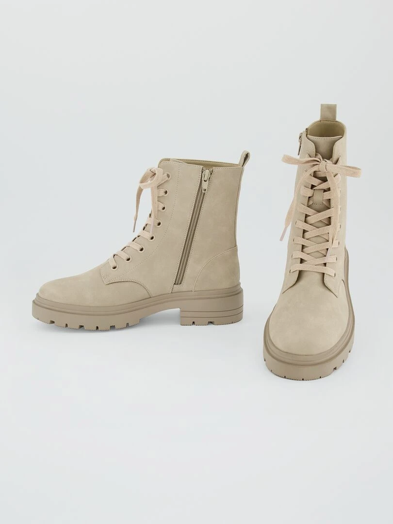 Boots à lacets en suedine   Beige