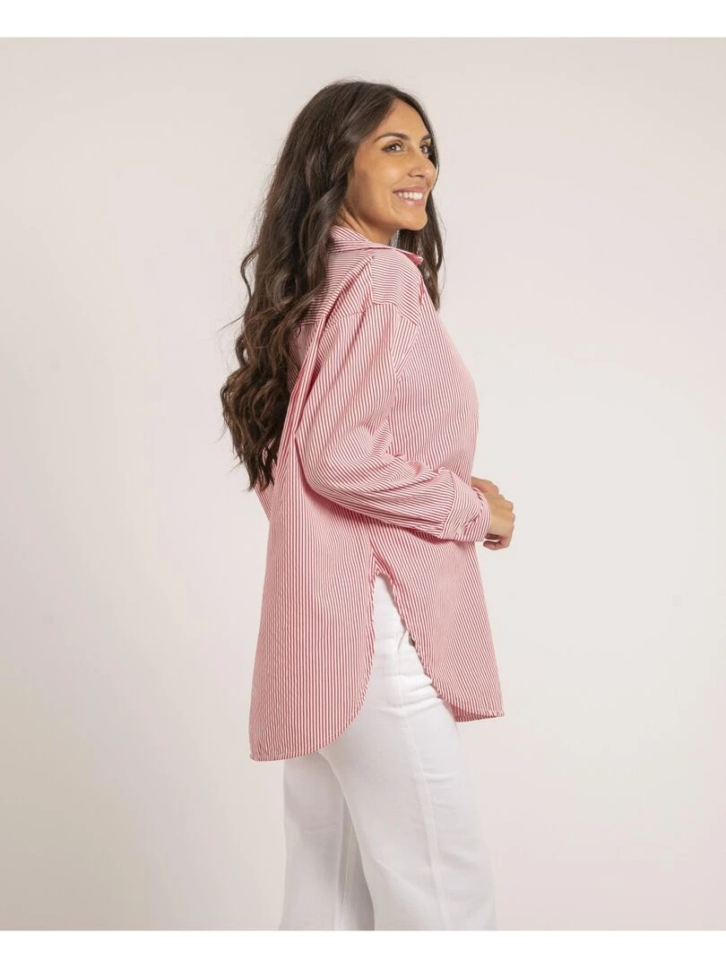 Chemise longue rayures OLAURE   Rouge