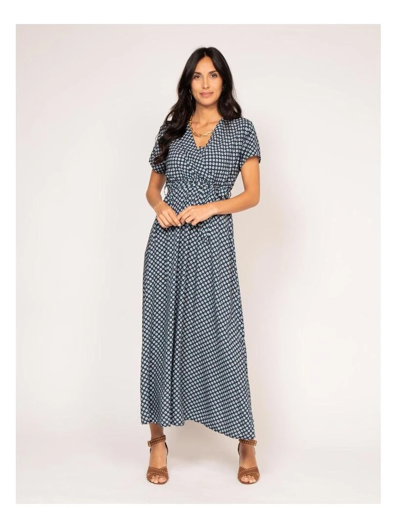 Robe longue motifs ICARE Bleu marine