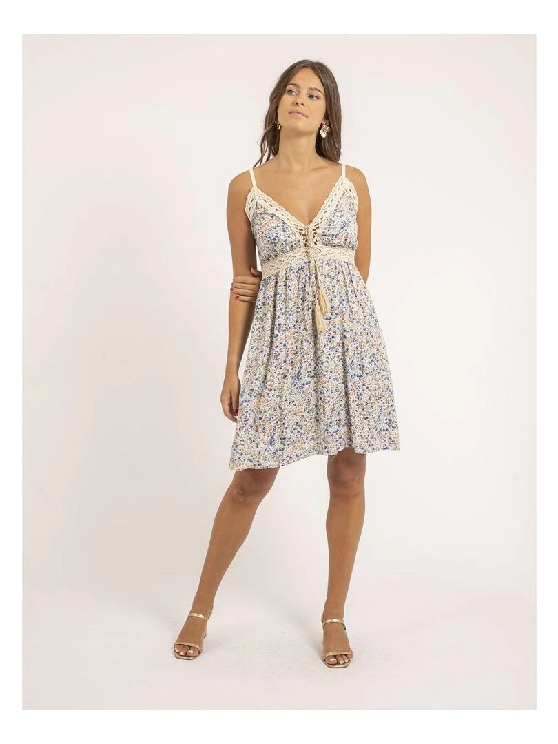 Robe courte motifs IBASS   Bleu marine