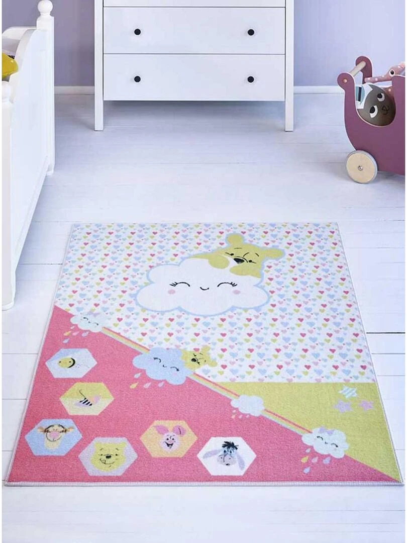 Tapis enfant WINNIE 02 LOVE Rose 95x125 Fait en Europe en nylon   Rose