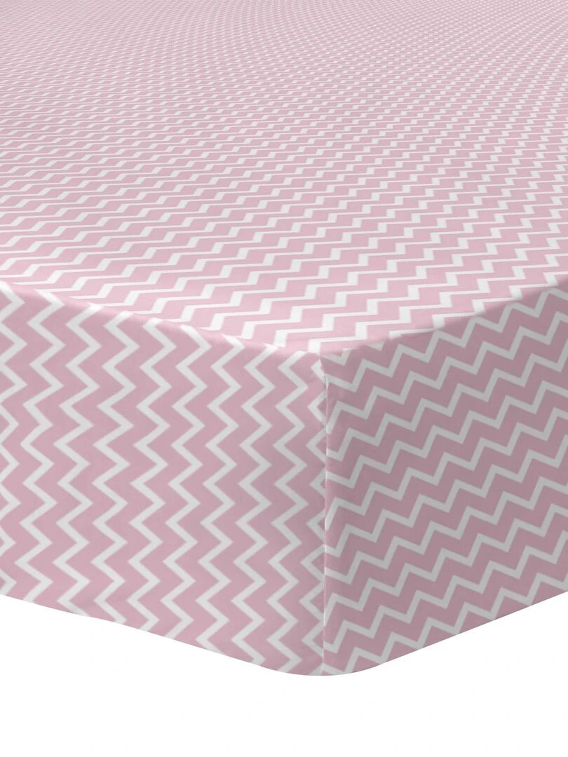 Drap housse imprimé 100% coton FLAMANT ROSE Blanc Rose