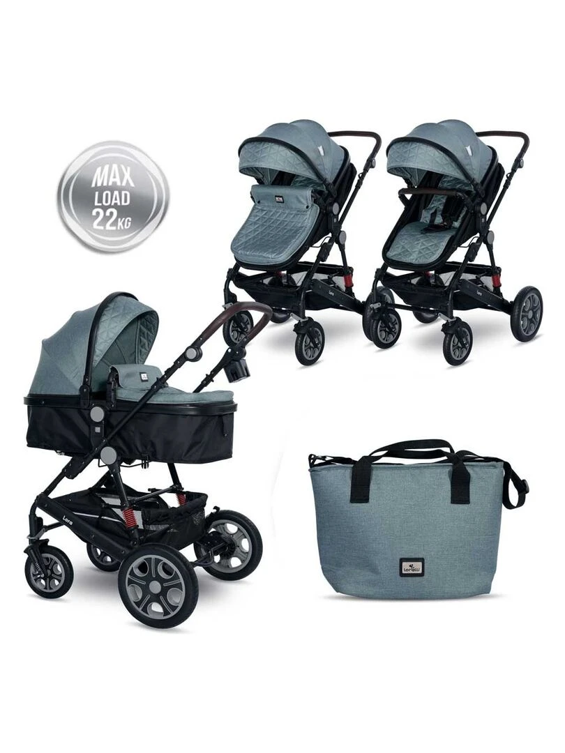 LORELLI Poussette combinée trio 3 en 1 siège auto 0m – nacelle – dès la naissance – jusqu’à 15kg Bleu