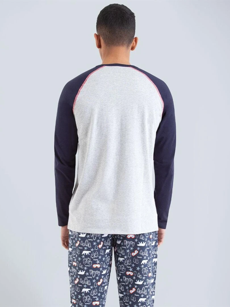 Pyjama long col rond homme Family   Gris Bleu