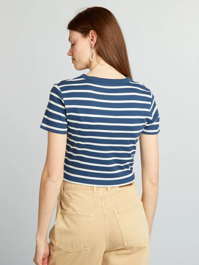 Tee shirt crop top marinière   Bleu/blanc