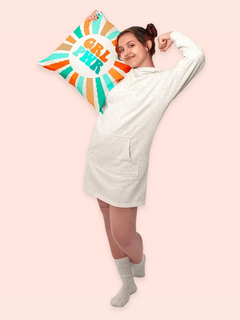 Housse de coussin décoratif Girl power "Happyfriday"   Blanc