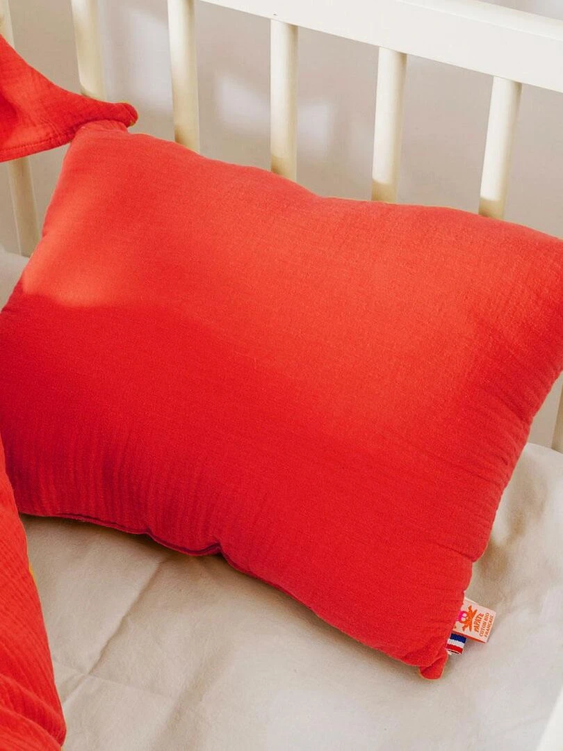 Coussin Rectangle en Coton Bio Fraise Rouge