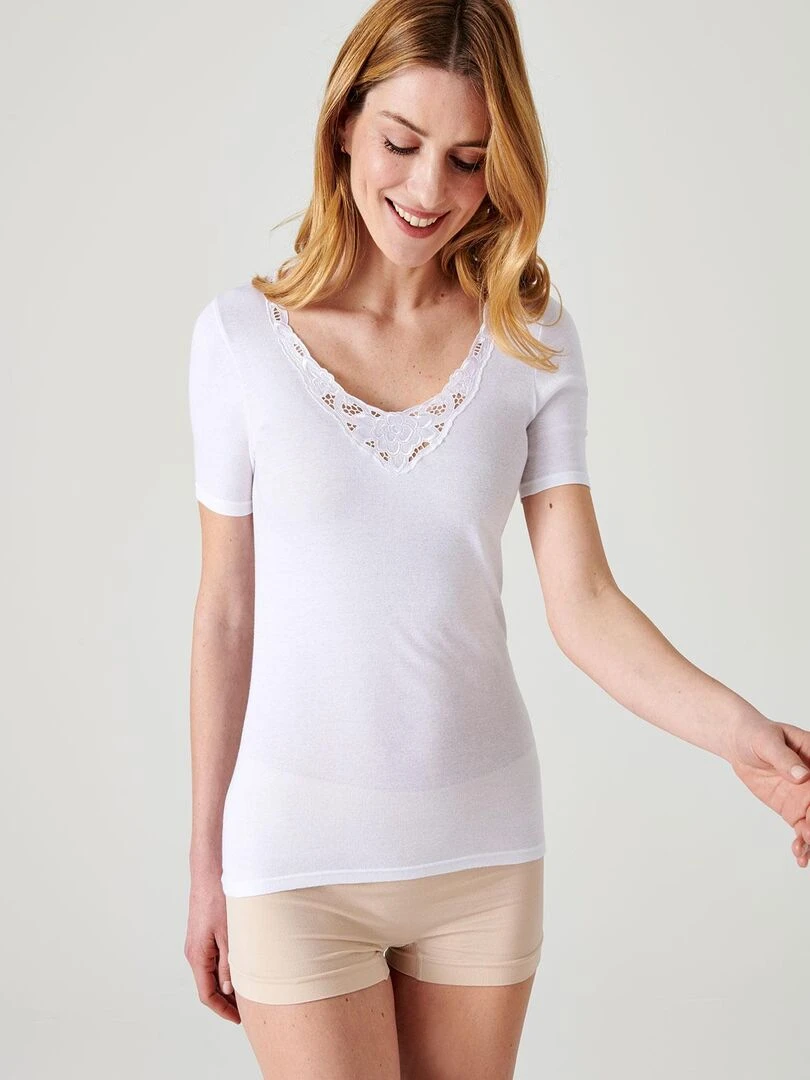 T shirt manches courtes Essential pur coton peigné Damart Blanc