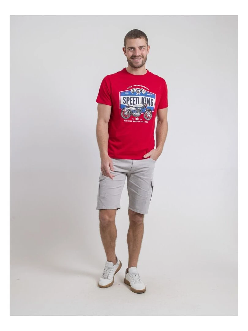 T shirt col rond pur coton NELORIC   Rouge