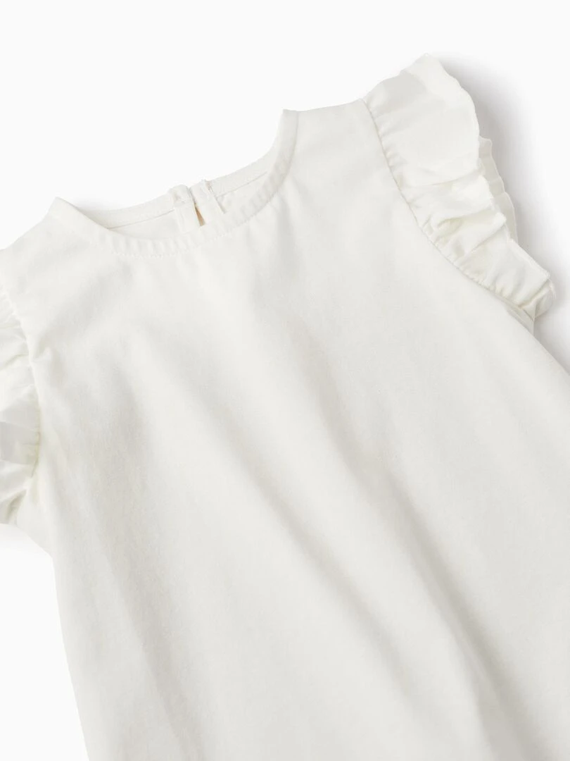 T Shirt En Coton À Volants Pour Bébé Fille manches courtes MATISSE   Blanc