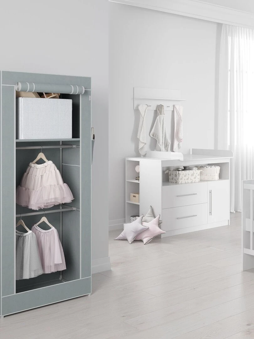 Armoire de rangement à 2 penderies et 1 compartiment en tissu   'ROBA' Little Stars   Gris Vert