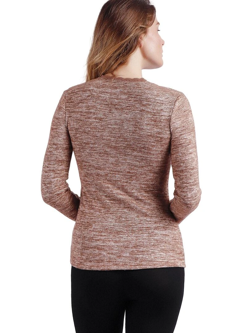 Top manches longues col V Puntilla   Beige