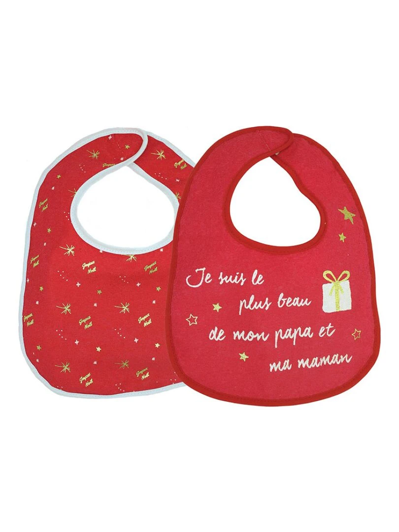 Lot de 2 bavoirs à velcro Noël Rouge