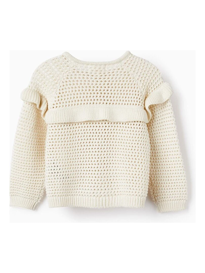 Gilet en Maille Perforée en Coton pour Bébé Fille 'B&S' BROTHERS&SISTERS Blanc