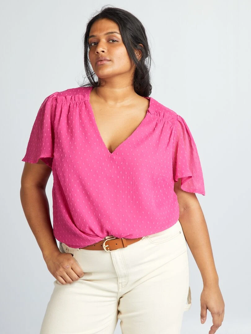 Blouse en voile 'plumetis' Rose