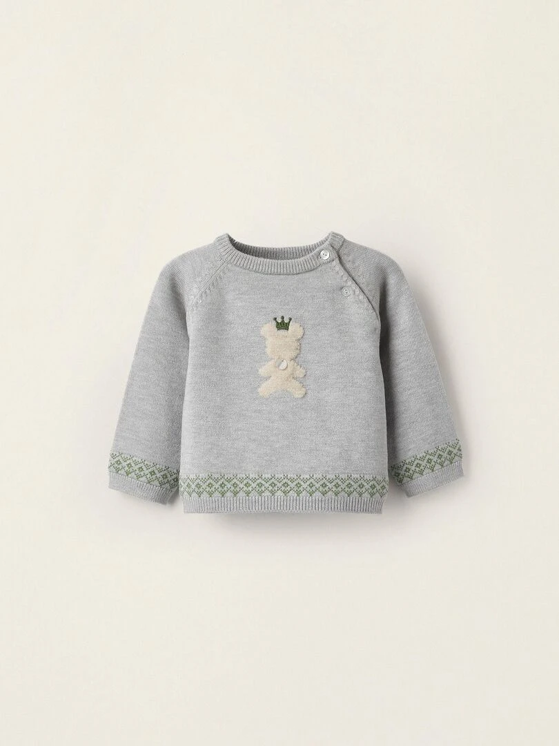 Pull en Maille pour Nouveau Né 'Ours' BALMORAL'S AFTERNOONS Gris clair