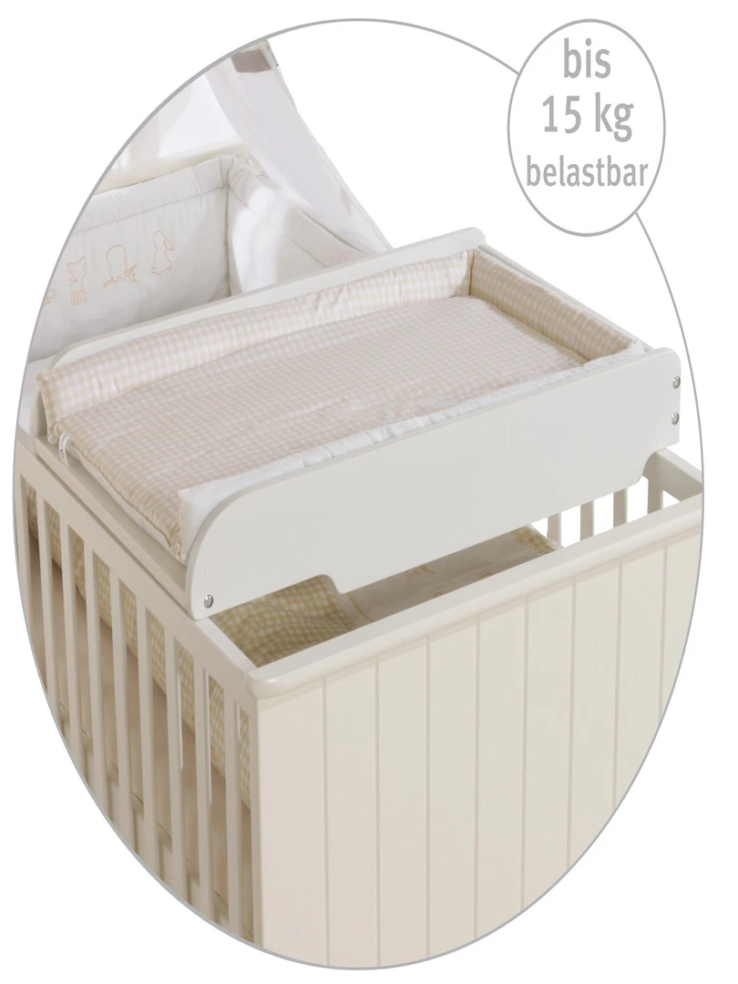 ROBA Plan À Langer + Matelas "Vichy Beige" À Mettre Sur Le Dessus Des Lits De Bébé Blanc