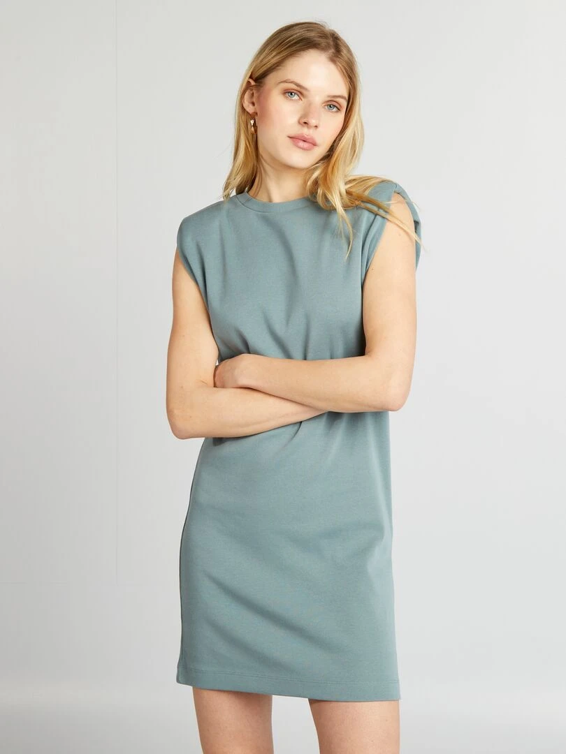 Robe courte côtelée et sans manches Bleu