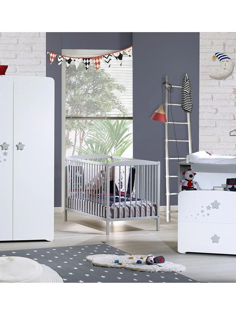 Armoire 2 portes bébé 175x85x56cm en bois blanc   BABYPRICE   Blanc