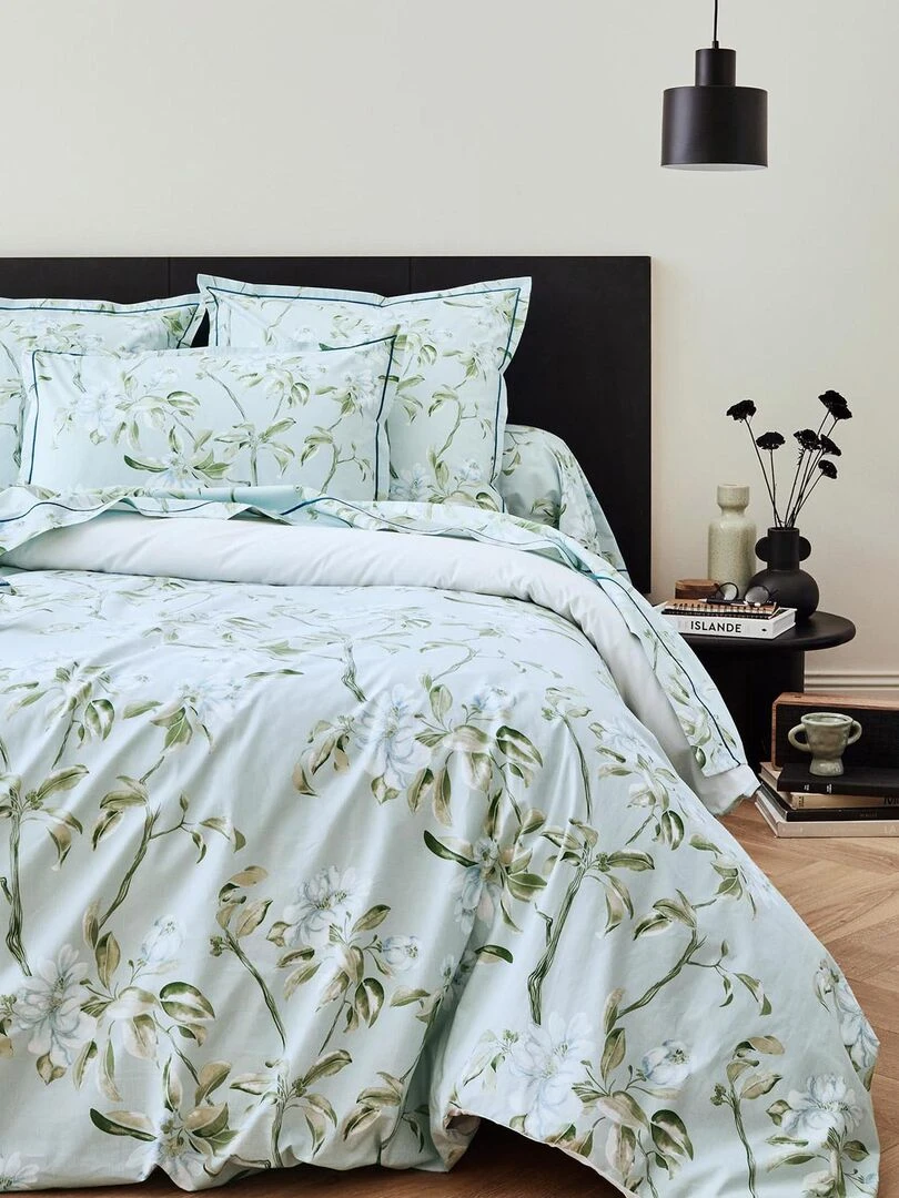 Housse de couette en percale de coton au style anglais Bleu céladon