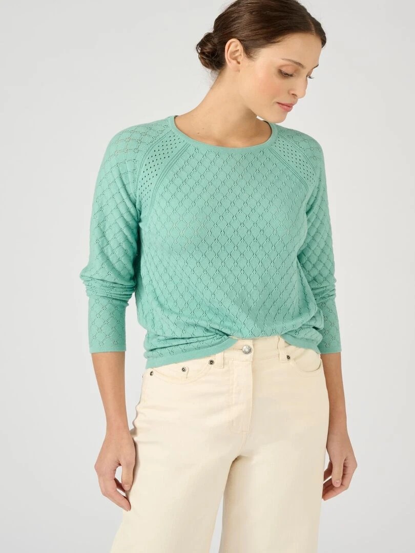 Pull ajouré à base de coton biologique   Damart   Vert anis