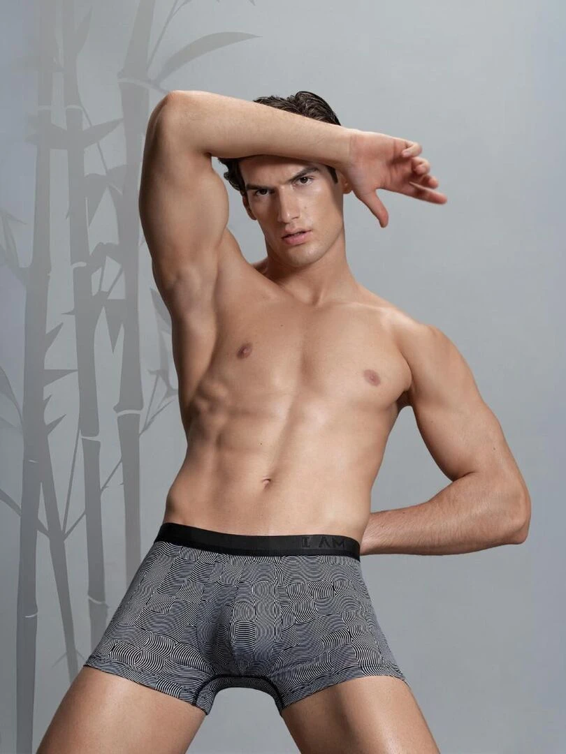 Boxer à imprimé lignes abstraites en lyocell Kata   Noir