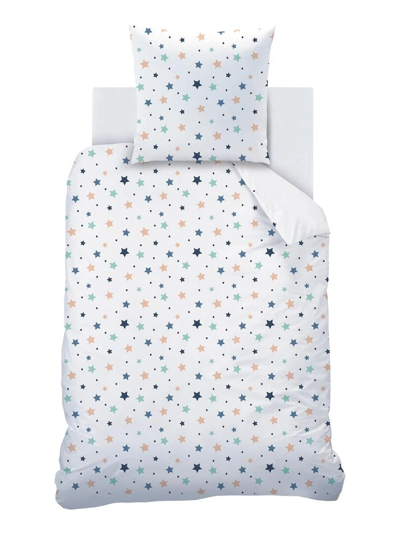 Parure de lit imprimée 100% coton  SWEET DREAMS   Blanc Bleu